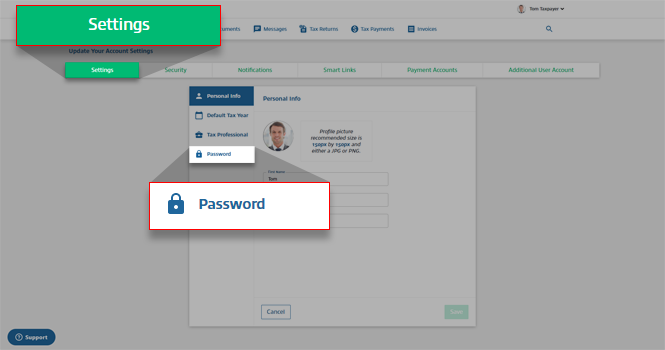 Select Settings then Password