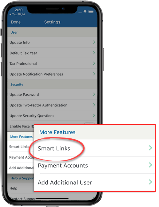 Smart Links section of the iOS settings