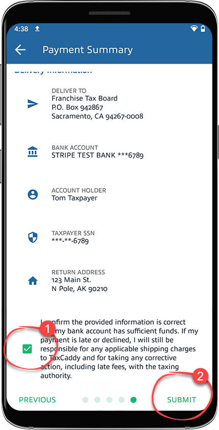 Select the confirmation checkbox then select SUBMIT