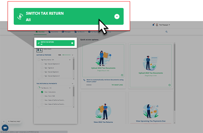 Select SWITCH TAX RETURN
