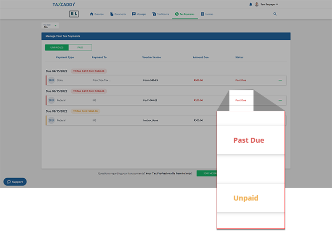 Tax payment status column