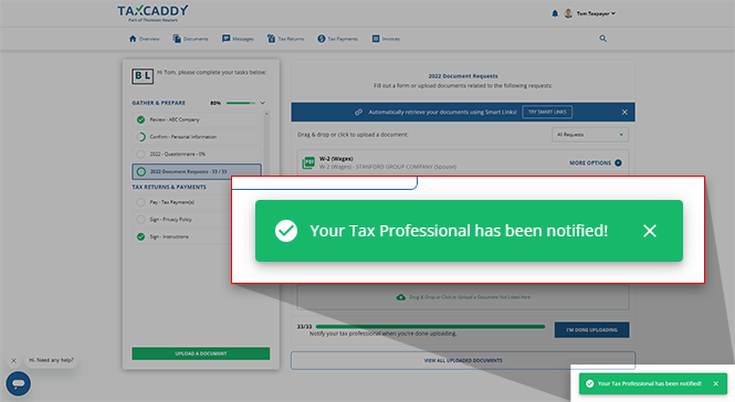 Notification that your tax professional has been notified