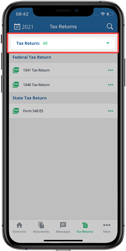 Select from the Tax Return dropdown
