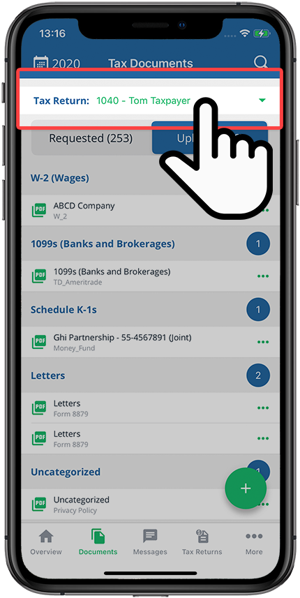 Select the Tax Return dropdown