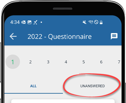 Select the UNANSWERED toggle to only view unanswered questions