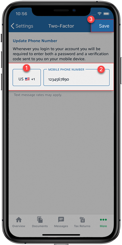 Enter the new mobile number then select Save