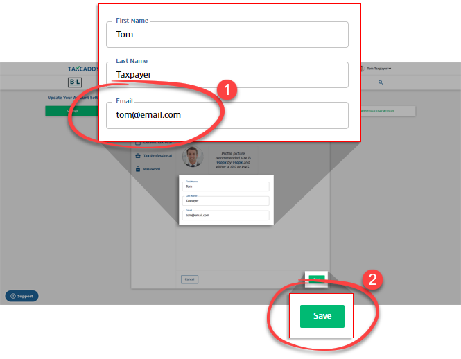 Update your email address then select Save