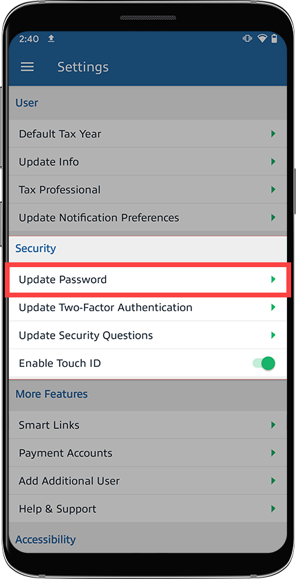 Select Update Password