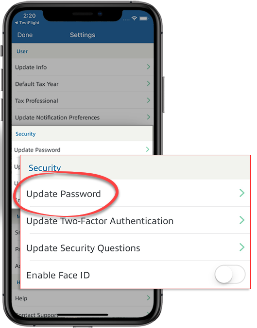 Select Update Password