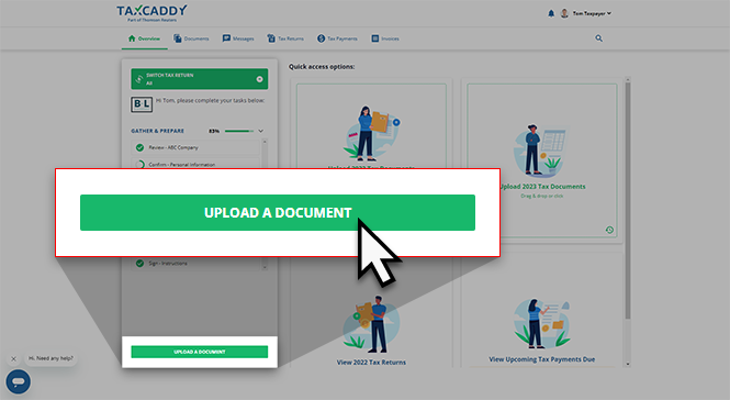 Select UPLOAD A DOCUMENT from the Overview screen