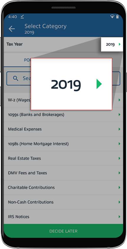 Select a tax year if necessary