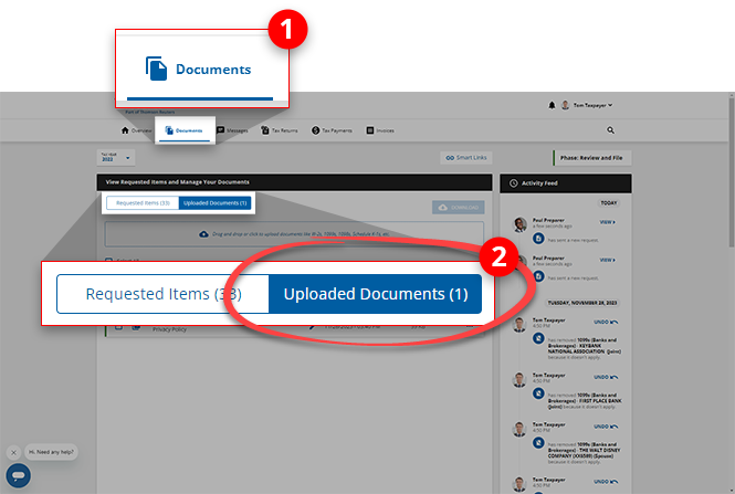 Select Documents then Uploaded Documents