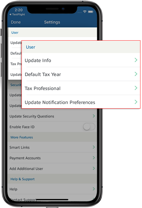 User section of iOS settings