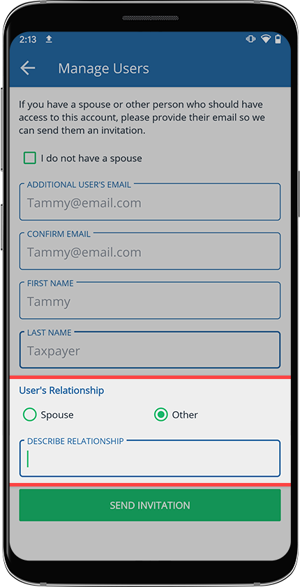 Select additional user's relationship