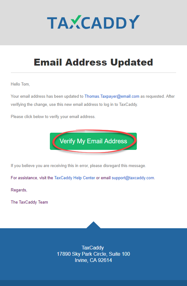 Select Verify My Email Address
