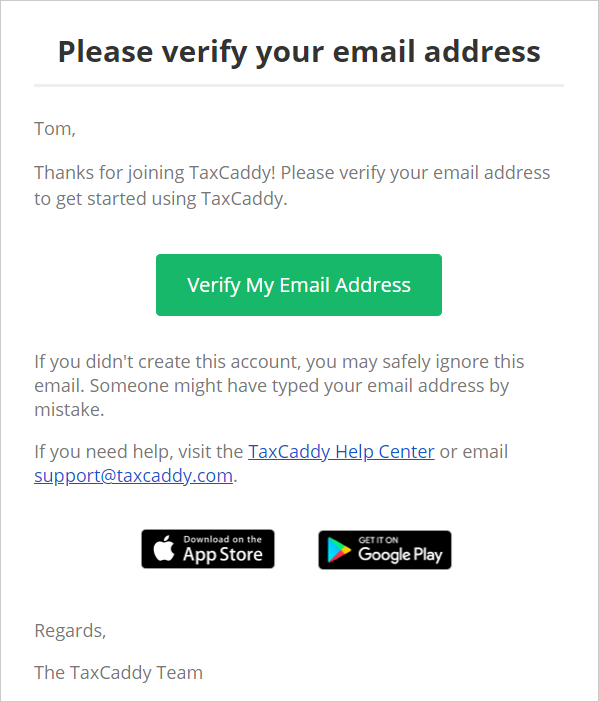 Select Verify My Email Address