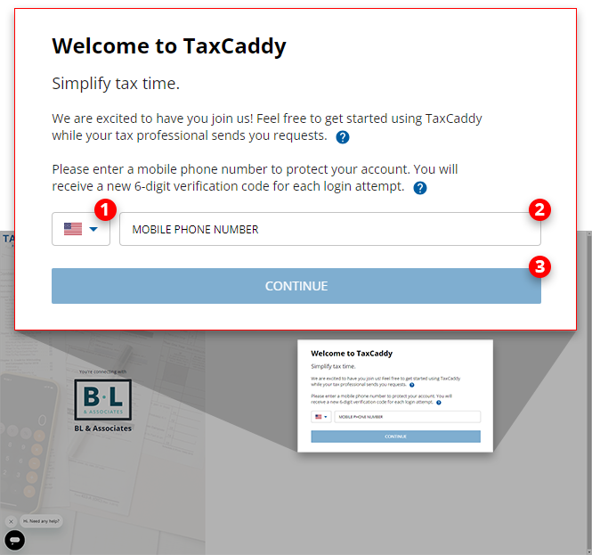Welcome to TaxCaddy screen