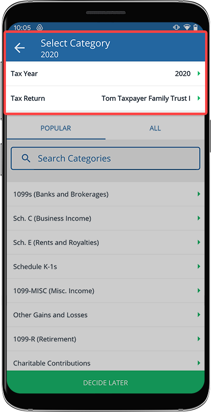 Select a Tax Year and Tax Return