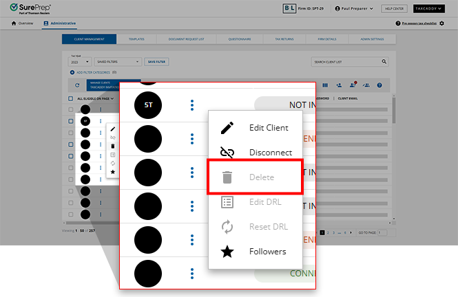 Delete option unavailable due to Connected status.