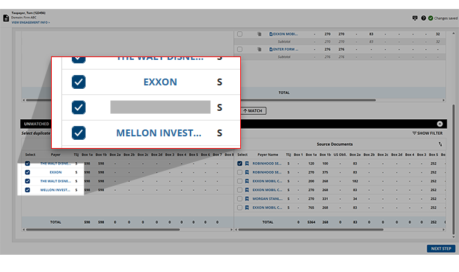 Unmatched forms in the UNMATCHED panel