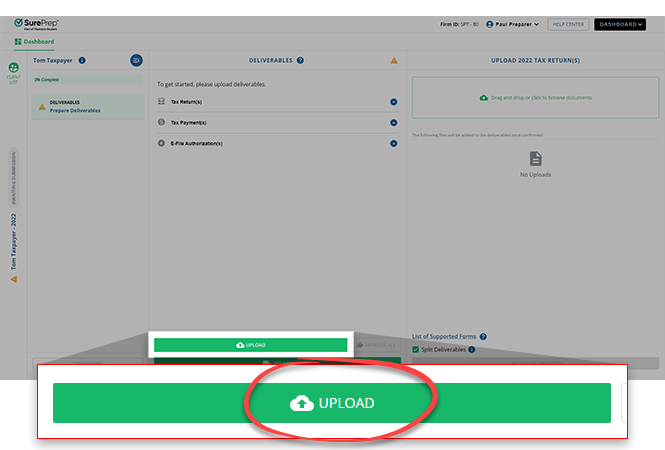 Select UPLOAD to upload a PDF of the deliverables.