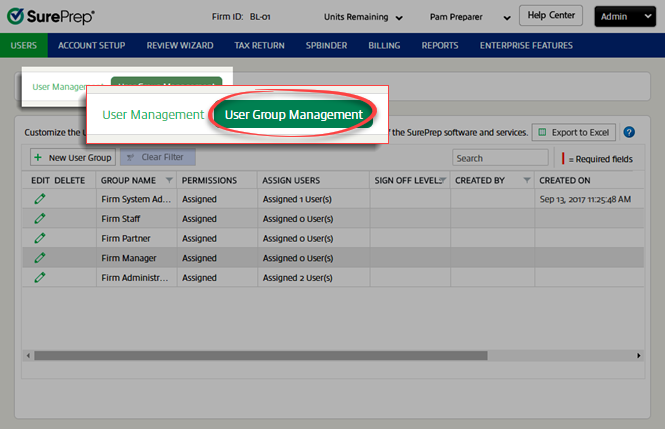 Select User Group Management