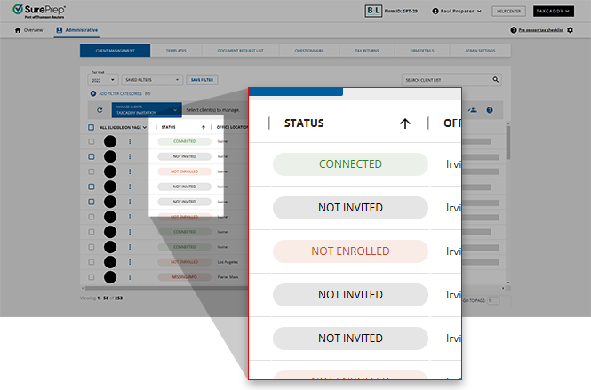 Status column in Client Management.