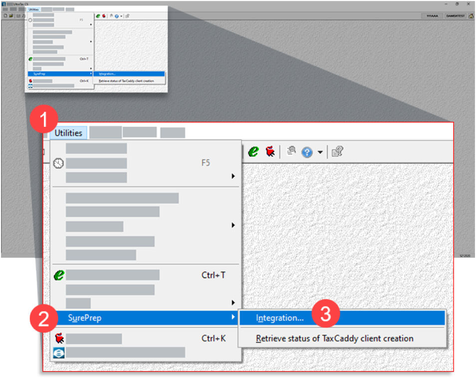 Select Utilities, SurePrep, then Integration