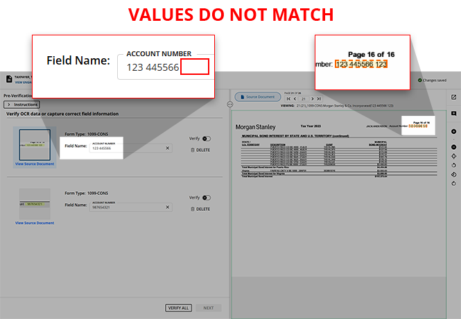 Values do not match