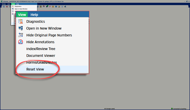 Select View, then select Reset View.