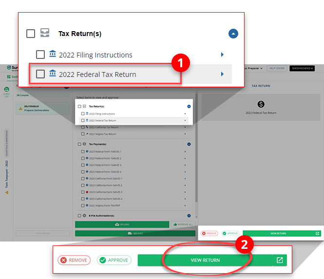 Select a tax return, then select VIEW RETURN.