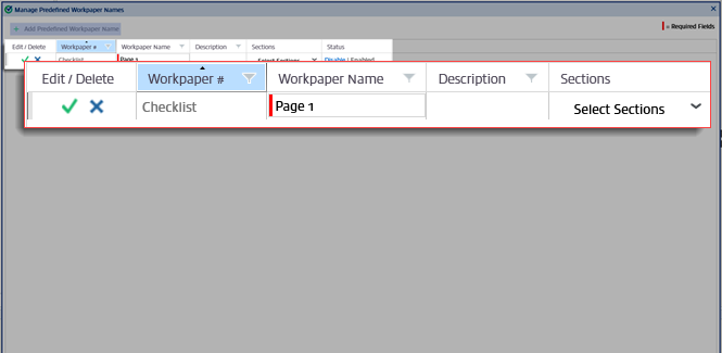 Workpaper Name and Description data provided.