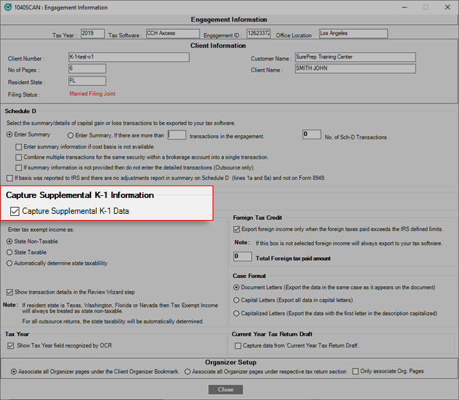 Select the Capture Supplemental K-1 Data checkbox.