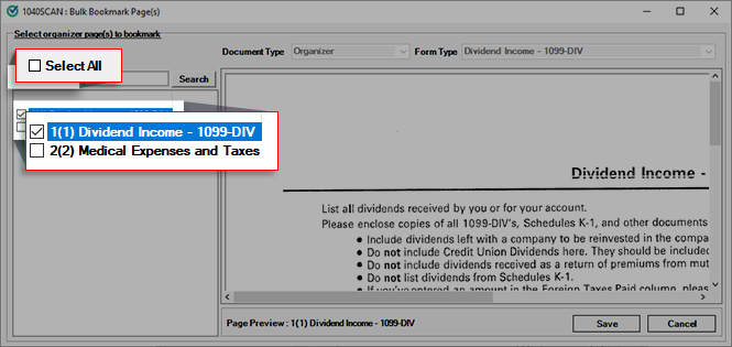 Select documents to bulk bookmark.