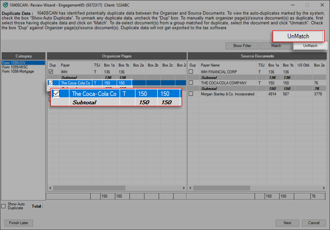 Select document to unmark.
