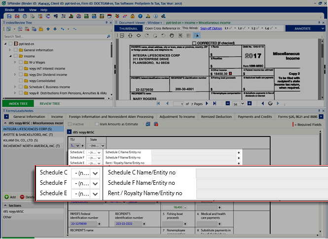 1099-MISC section in the Forms tab