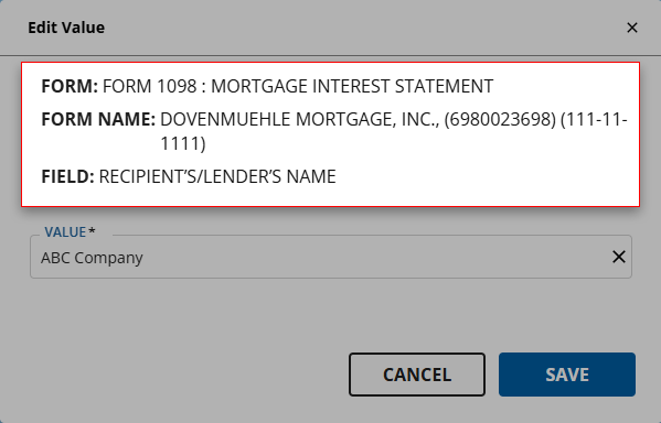 FORM, FORM NAME, and FIELD fields