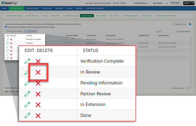 Select the DELETE icon.