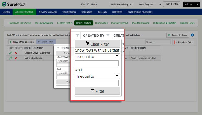 Filter an individual column in FileRoom.