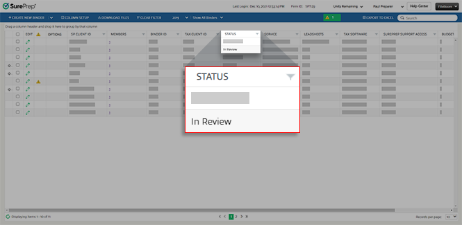 STATUS column in FileRoom.
