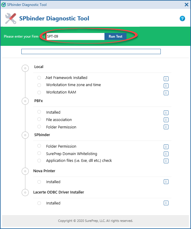 Enter your firm ID then select Run Test