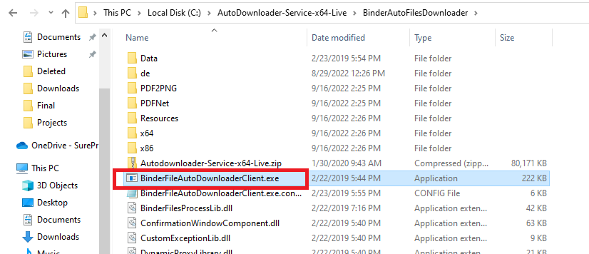 BinderFileAutoDownloaderClient.exe downloaded in your device's file explorer