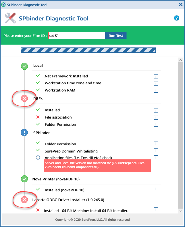 Red cross mark icon in the Diagnostic Tool