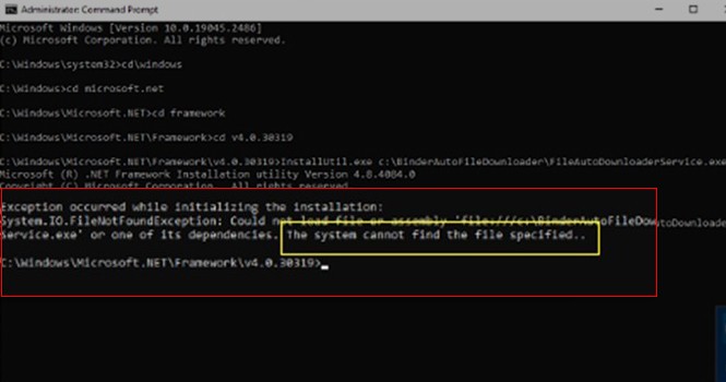 "The system cannot find files specified" error message