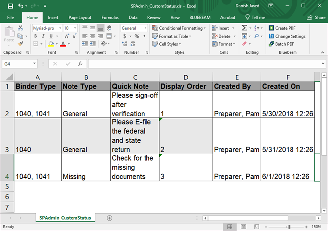Downloaded Excel file.