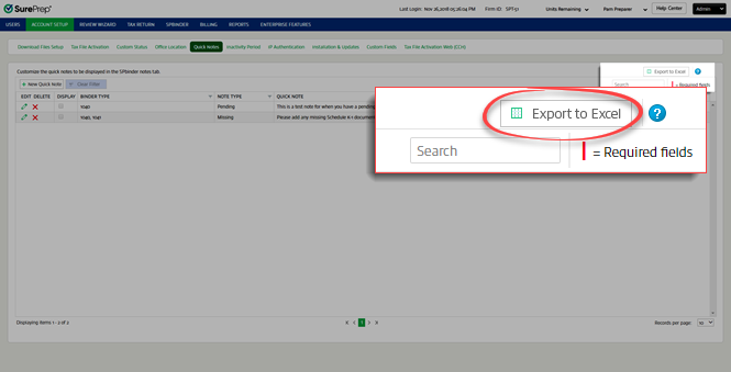 Select Export to Excel.