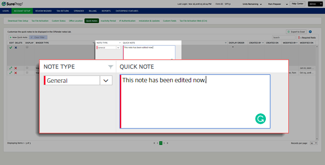 Type the Quick Note.