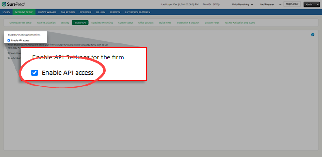 Select the "Enable API access" checkbox.