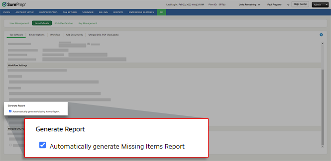 Select the "Automatically generate Missing Items Report" checkbox.