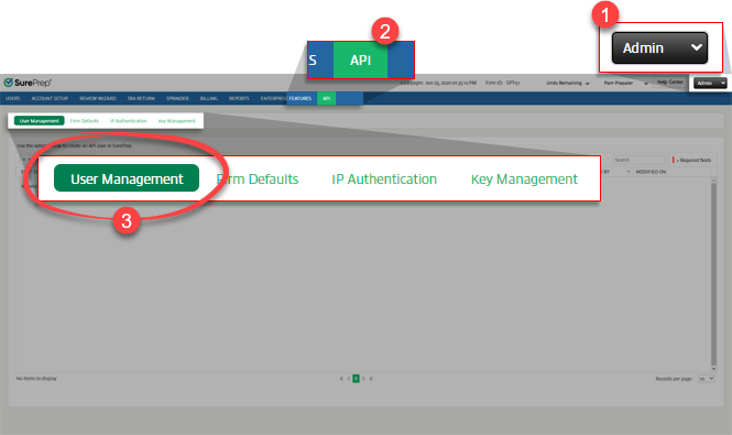 Select Admin, API, then User Management
